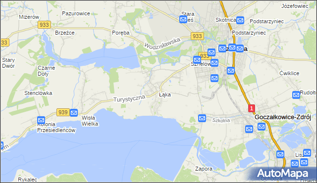 mapa Łąka gmina Pszczyna, Łąka gmina Pszczyna na mapie Targeo