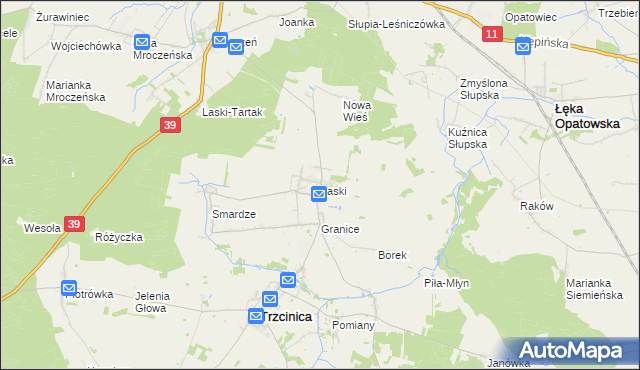mapa Laski gmina Trzcinica, Laski gmina Trzcinica na mapie Targeo