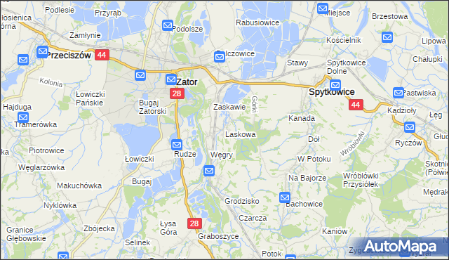 mapa Laskowa gmina Zator, Laskowa gmina Zator na mapie Targeo