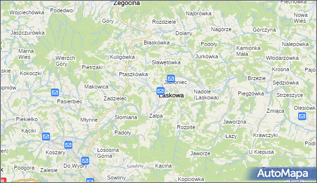 mapa Laskowa powiat limanowski, Laskowa powiat limanowski na mapie Targeo