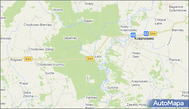 mapa Łazy gmina Krasnosielc, Łazy gmina Krasnosielc na mapie Targeo