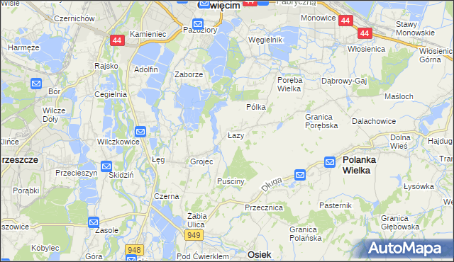 mapa Łazy gmina Oświęcim, Łazy gmina Oświęcim na mapie Targeo