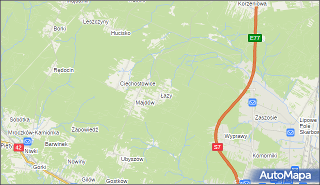 mapa Łazy gmina Szydłowiec, Łazy gmina Szydłowiec na mapie Targeo