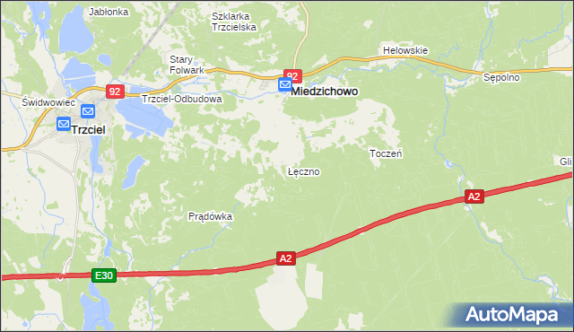 mapa Łęczno gmina Miedzichowo, Łęczno gmina Miedzichowo na mapie Targeo