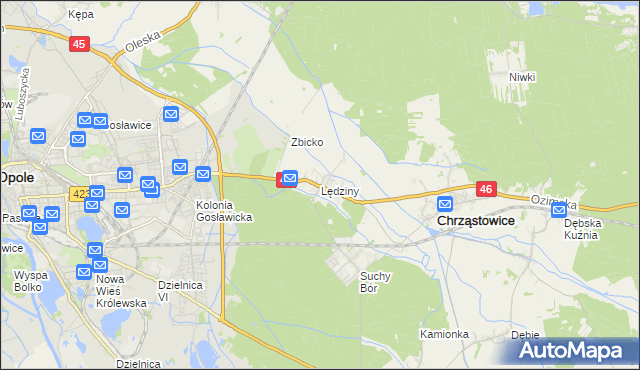 mapa Lędziny gmina Chrząstowice, Lędziny gmina Chrząstowice na mapie Targeo