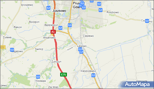 mapa Łęgowo gmina Pruszcz Gdański, Łęgowo gmina Pruszcz Gdański na mapie Targeo