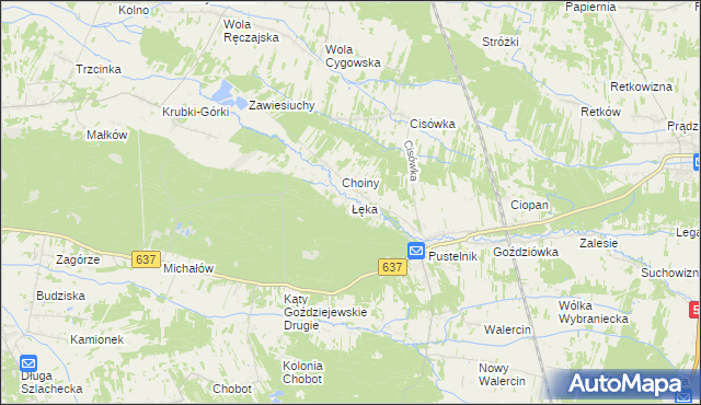 mapa Łęka gmina Stanisławów, Łęka gmina Stanisławów na mapie Targeo