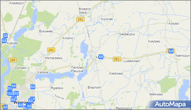 mapa Łekno gmina Wągrowiec, Łekno gmina Wągrowiec na mapie Targeo
