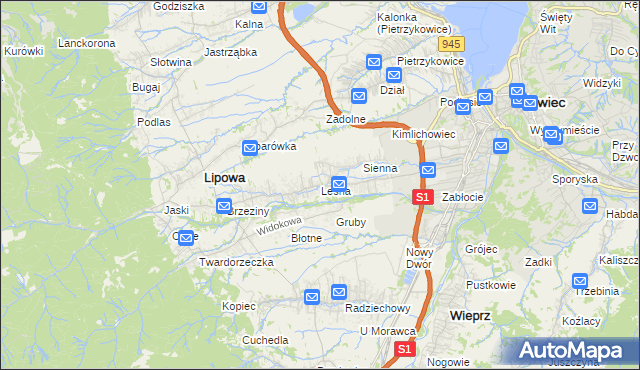 mapa Leśna gmina Lipowa, Leśna gmina Lipowa na mapie Targeo