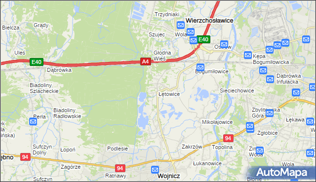 mapa Łętowice gmina Wierzchosławice, Łętowice gmina Wierzchosławice na mapie Targeo