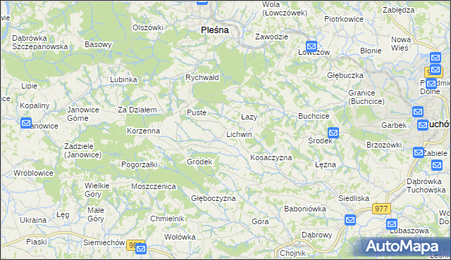 mapa Lichwin gmina Pleśna, Lichwin gmina Pleśna na mapie Targeo