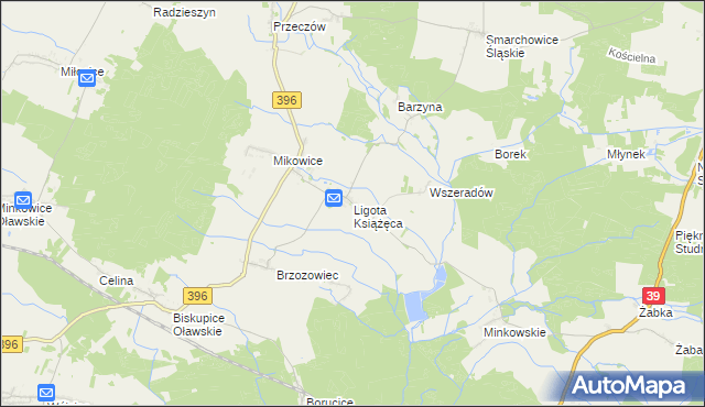 mapa Ligota Książęca gmina Namysłów, Ligota Książęca gmina Namysłów na mapie Targeo