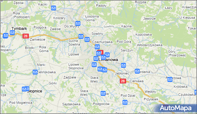mapa Limanowa, Limanowa na mapie Targeo