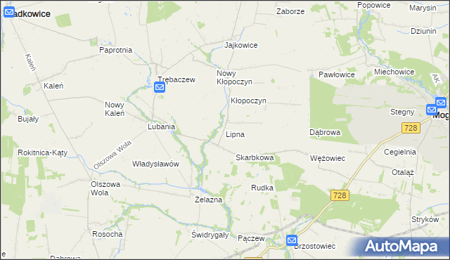 mapa Lipna gmina Sadkowice, Lipna gmina Sadkowice na mapie Targeo