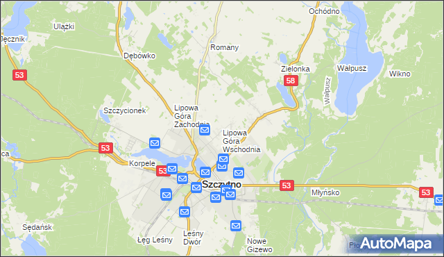 mapa Lipowa Góra Wschodnia, Lipowa Góra Wschodnia na mapie Targeo