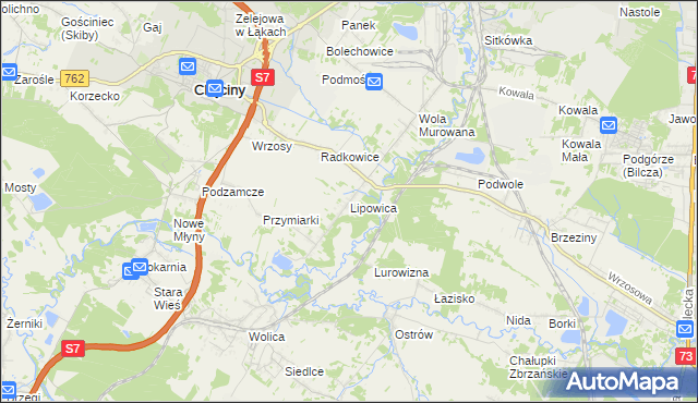 mapa Lipowica gmina Chęciny, Lipowica gmina Chęciny na mapie Targeo