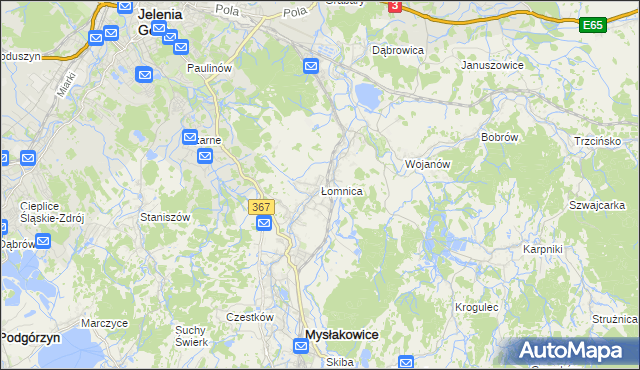 mapa Łomnica gmina Mysłakowice, Łomnica gmina Mysłakowice na mapie Targeo