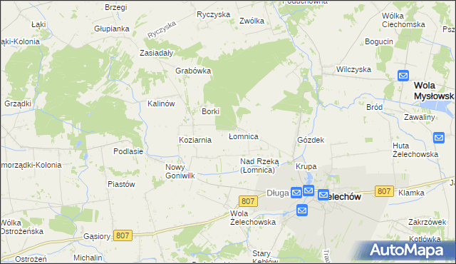 mapa Łomnica gmina Żelechów, Łomnica gmina Żelechów na mapie Targeo