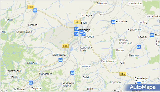 mapa Łopuszka Mała, Łopuszka Mała na mapie Targeo