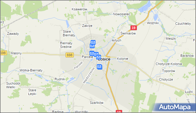 mapa Łosice, Łosice na mapie Targeo