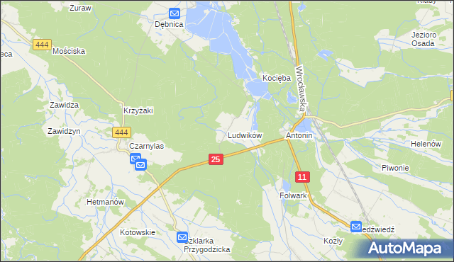 mapa Ludwików gmina Przygodzice, Ludwików gmina Przygodzice na mapie Targeo
