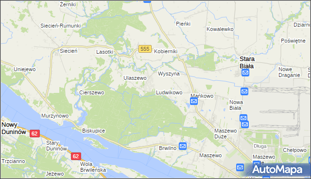 mapa Ludwikowo gmina Stara Biała, Ludwikowo gmina Stara Biała na mapie Targeo
