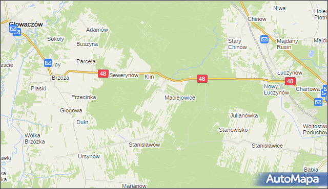 mapa Maciejowice gmina Głowaczów, Maciejowice gmina Głowaczów na mapie Targeo