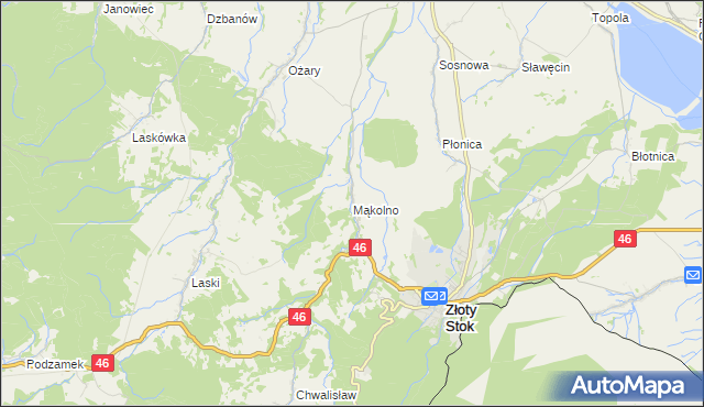 mapa Mąkolno gmina Złoty Stok, Mąkolno gmina Złoty Stok na mapie Targeo