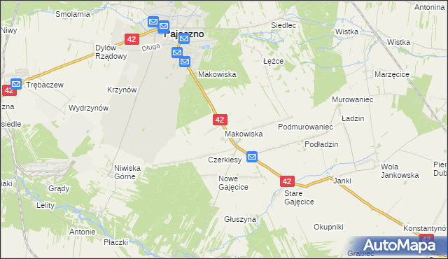mapa Makowiska gmina Pajęczno, Makowiska gmina Pajęczno na mapie Targeo