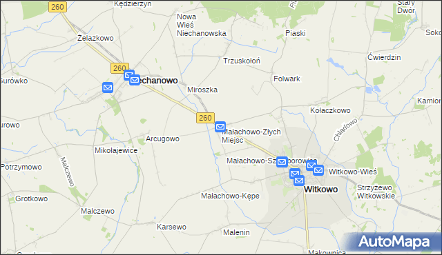 mapa Małachowo-Złych Miejsc, Małachowo-Złych Miejsc na mapie Targeo