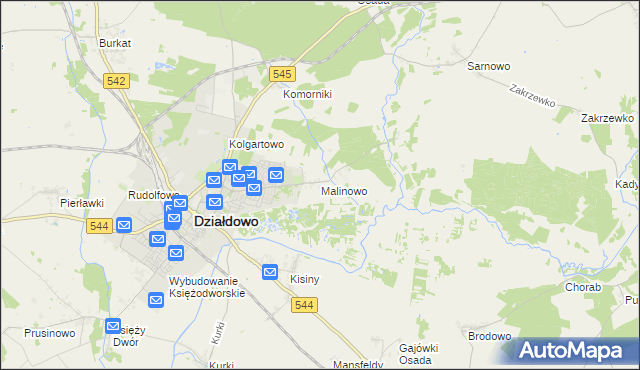 mapa Malinowo gmina Działdowo, Malinowo gmina Działdowo na mapie Targeo