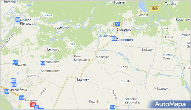 mapa Małszyce gmina Ciechocin, Małszyce gmina Ciechocin na mapie Targeo