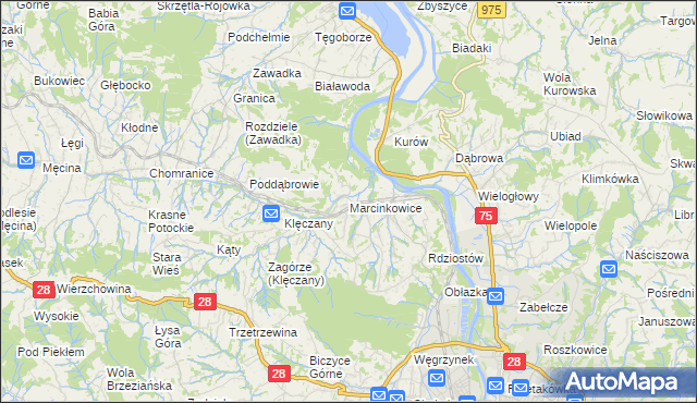 mapa Marcinkowice gmina Chełmiec, Marcinkowice gmina Chełmiec na mapie Targeo