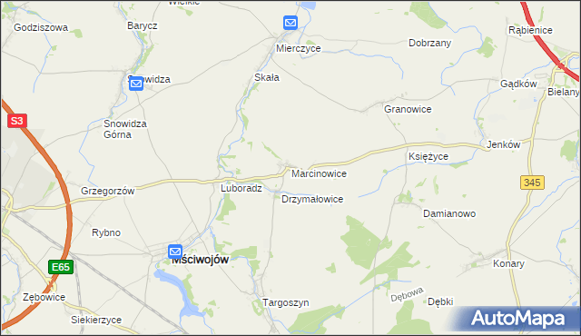 mapa Marcinowice gmina Mściwojów, Marcinowice gmina Mściwojów na mapie Targeo