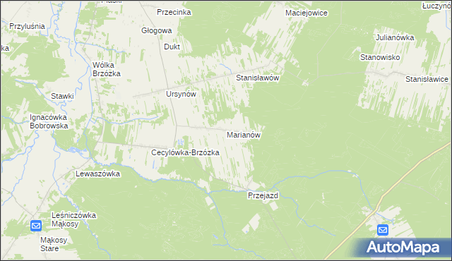 mapa Marianów gmina Głowaczów, Marianów gmina Głowaczów na mapie Targeo