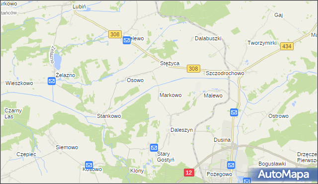 mapa Markowo gmina Gostyń, Markowo gmina Gostyń na mapie Targeo
