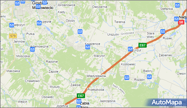 mapa Marynin gmina Grodzisk Mazowiecki, Marynin gmina Grodzisk Mazowiecki na mapie Targeo