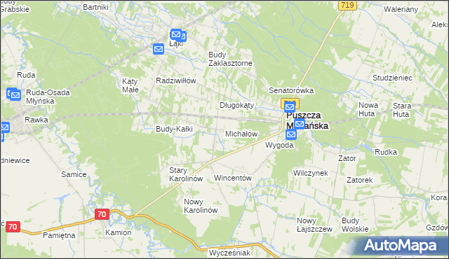 mapa Michałów gmina Puszcza Mariańska, Michałów gmina Puszcza Mariańska na mapie Targeo