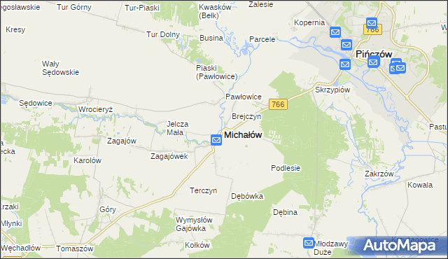 mapa Michałów powiat pińczowski, Michałów powiat pińczowski na mapie Targeo