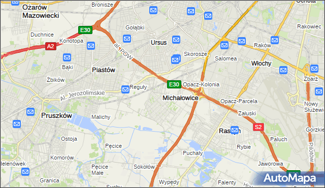 mapa Michałowice powiat pruszkowski, Michałowice powiat pruszkowski na mapie Targeo