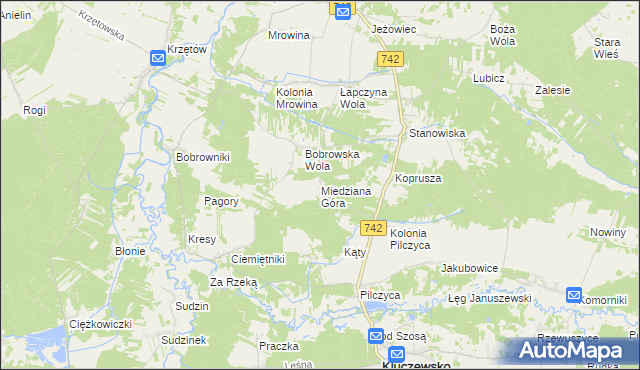 mapa Miedziana Góra gmina Kluczewsko, Miedziana Góra gmina Kluczewsko na mapie Targeo