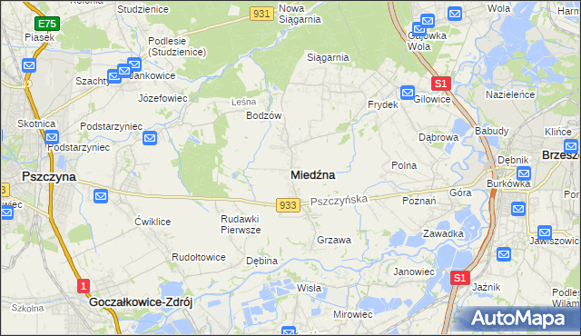 mapa Miedźna, Miedźna na mapie Targeo