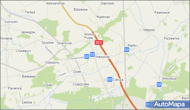mapa Mieszków gmina Jarocin, Mieszków gmina Jarocin na mapie Targeo