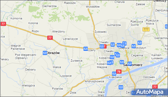 mapa Milczany gmina Samborzec, Milczany gmina Samborzec na mapie Targeo