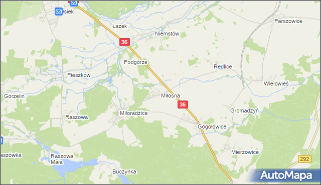 mapa Miłosna gmina Lubin, Miłosna gmina Lubin na mapie Targeo