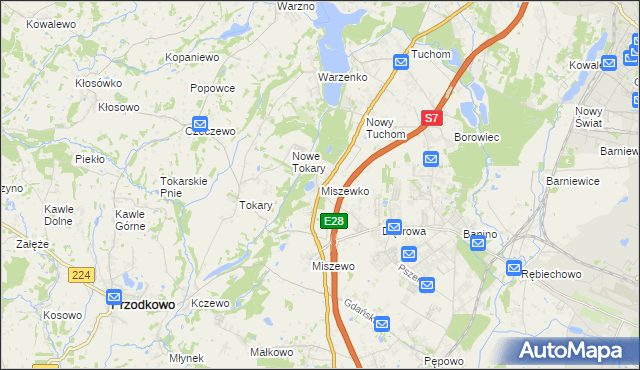 mapa Miszewko gmina Żukowo, Miszewko gmina Żukowo na mapie Targeo