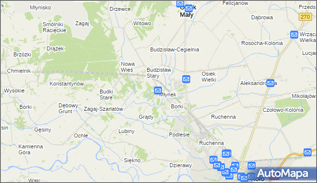 mapa Młynek gmina Osiek Mały, Młynek gmina Osiek Mały na mapie Targeo