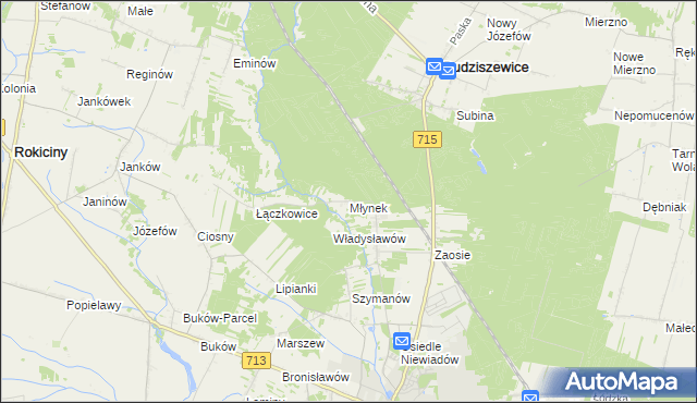 mapa Młynek gmina Ujazd, Młynek gmina Ujazd na mapie Targeo