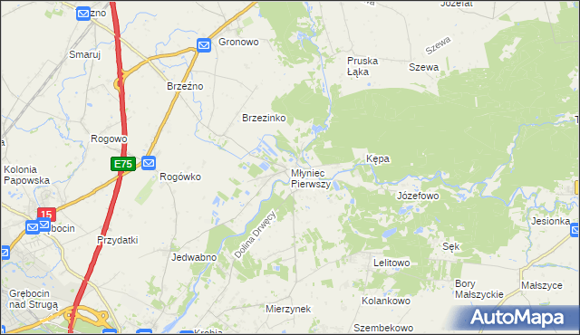 mapa Młyniec Pierwszy, Młyniec Pierwszy na mapie Targeo