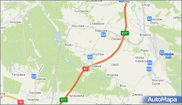 mapa Mnichów gmina Jędrzejów, Mnichów gmina Jędrzejów na mapie Targeo